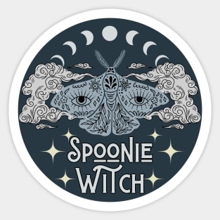 Spoonie Witch Moth Moon Stars Blue Sticker